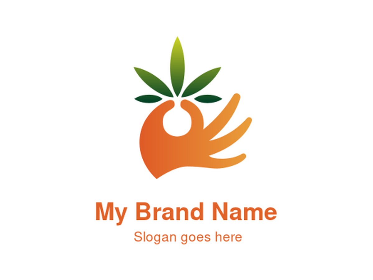 Okay Gesture Hand Holding Gradient Cannabis Leaf Logo – Ideal for CBD Products, Holistic Wellness, Medical Marijuana, and Quality-Assured Cannabis Brands